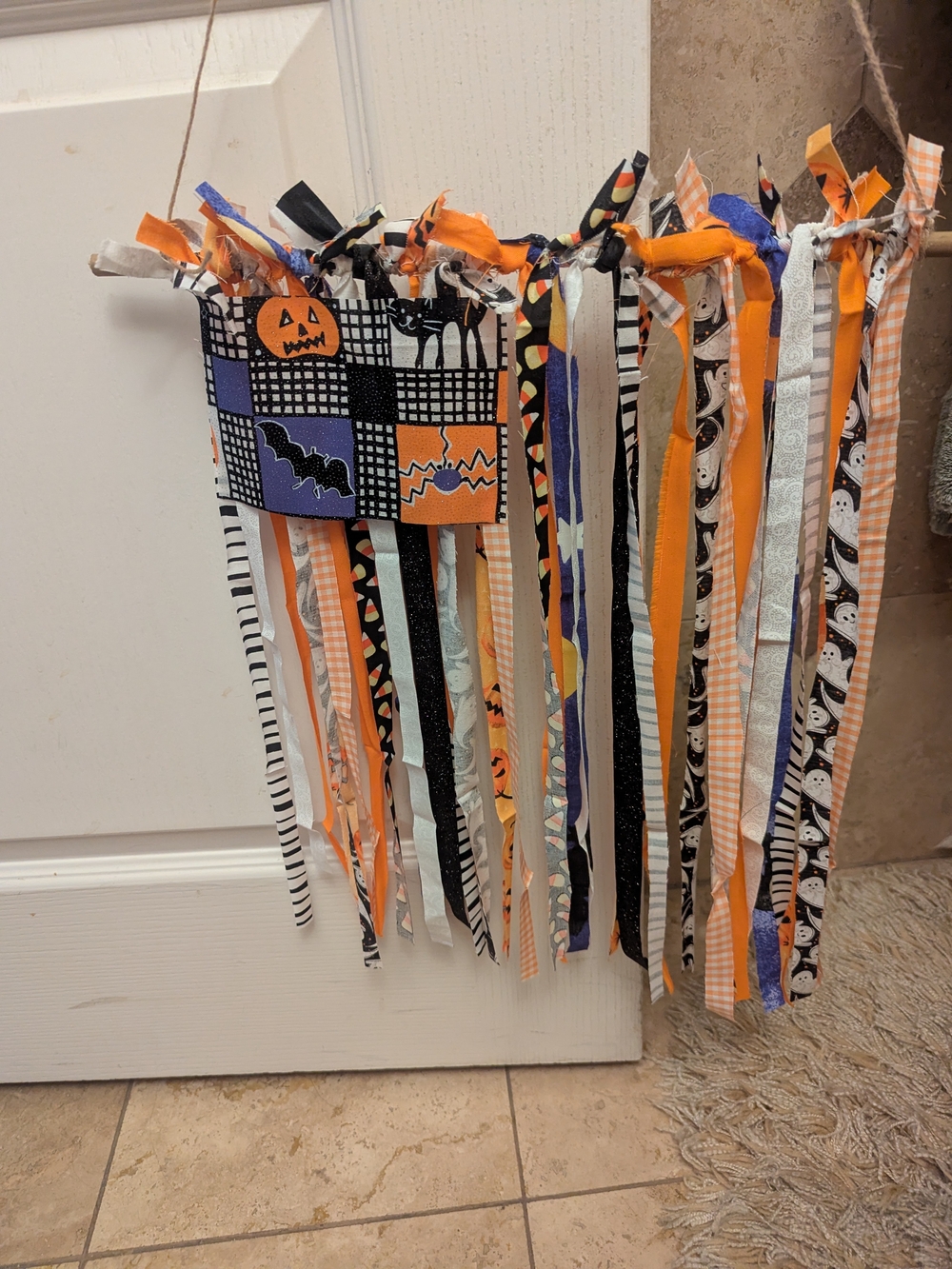 Handmade Halloween Ribbon Wall Hanging - Orange, Black & White